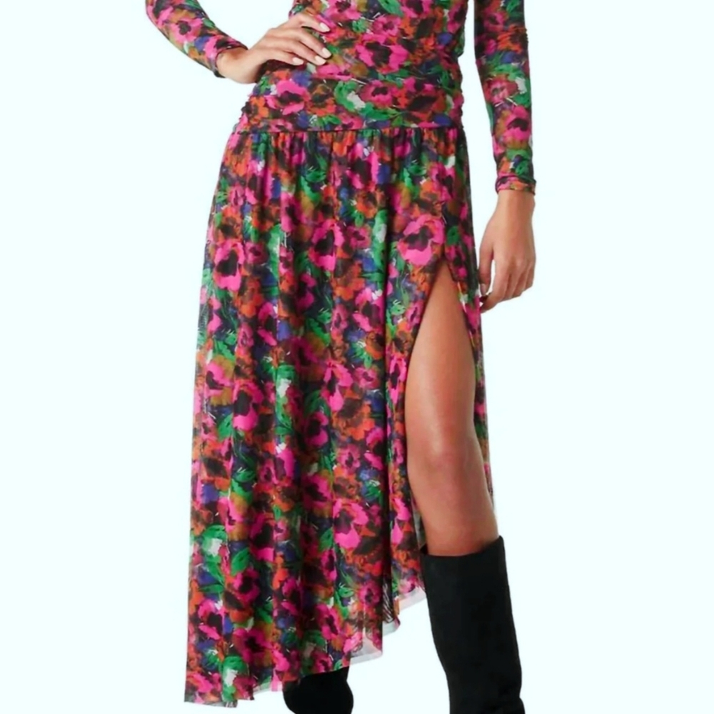 MISA LA "Dania" floral, assymetrical skirt with side slit, NWT, XS, msrp $225
